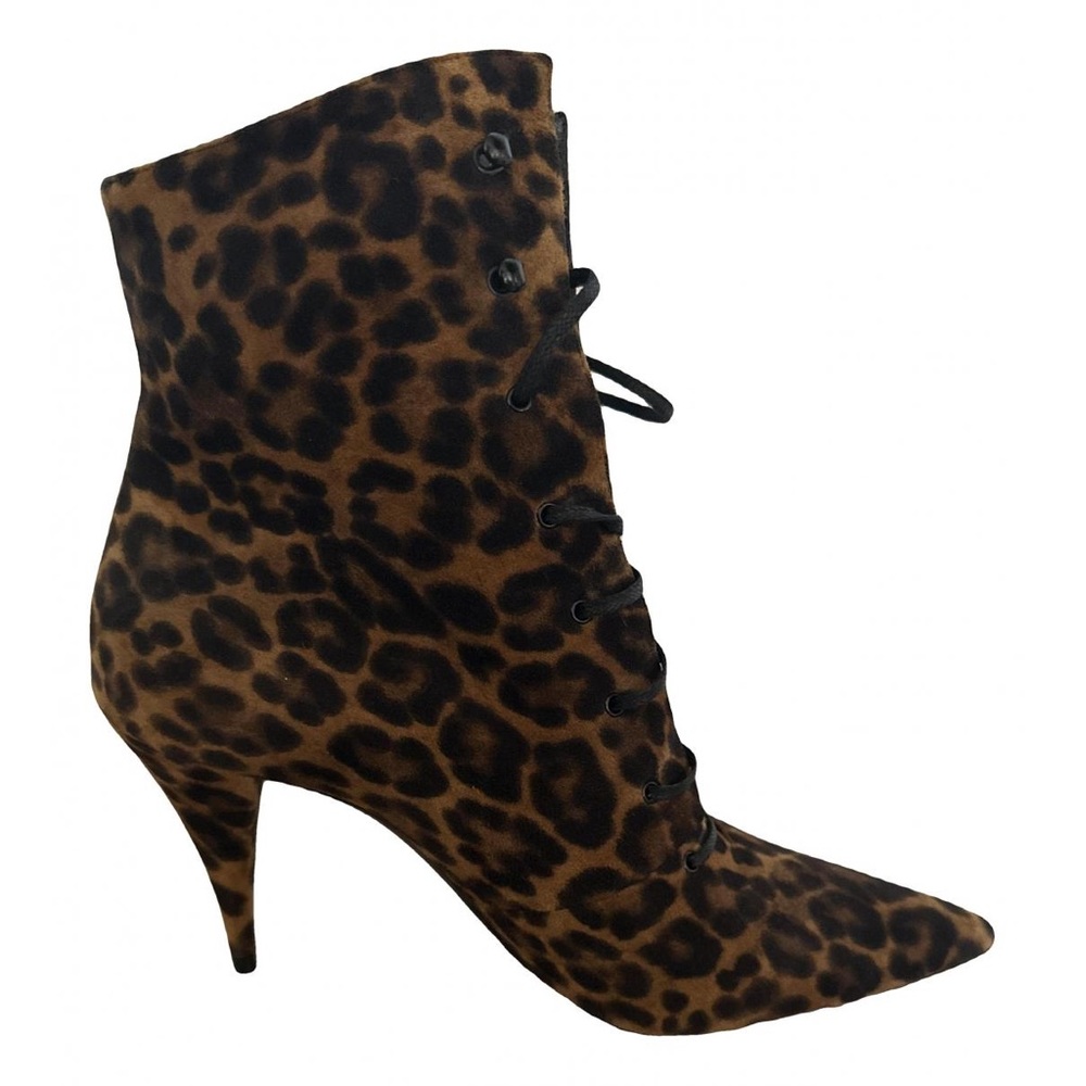 New Sz 38 Saint Laurent Leopard Suede Kiki 85 Lace Up Boots